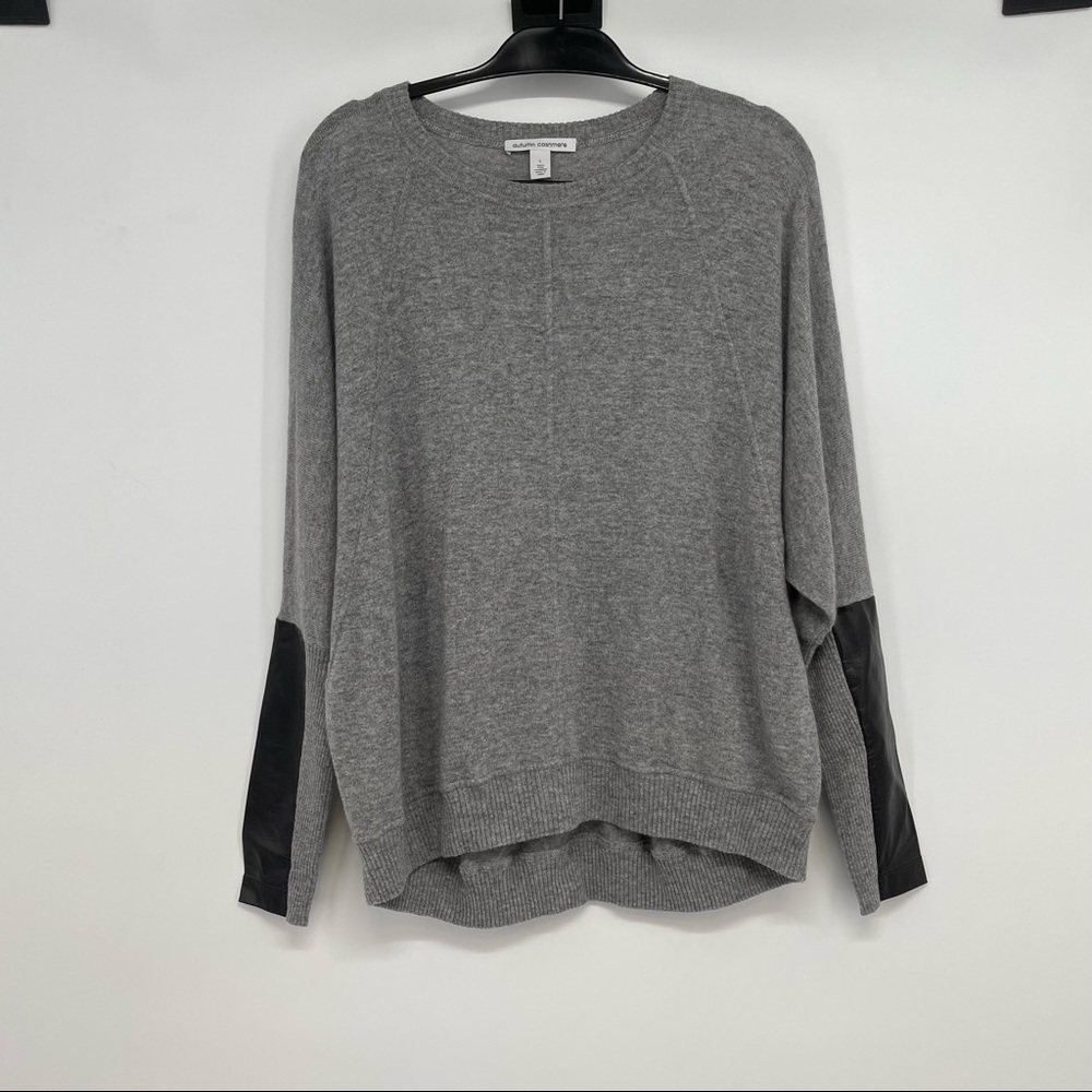 Autumn cashmere 100% Cashmere leather Sheepskin elbow patch  sweater  Size L